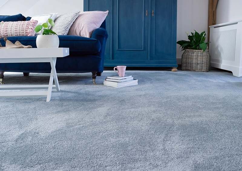 Nylon wall to wall Carpet with blue sofa