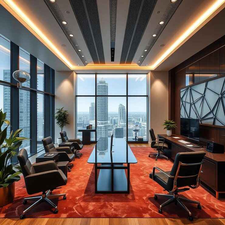 modern luxury office interior with red carpet