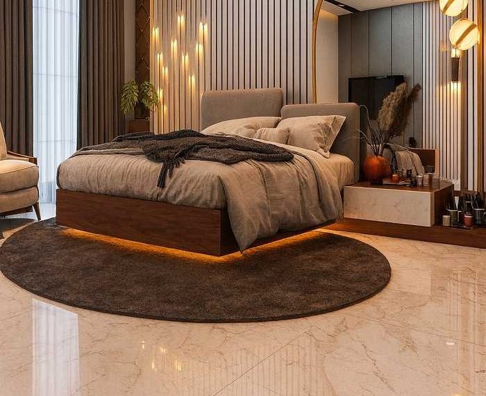 round carpet in luxury bedroom