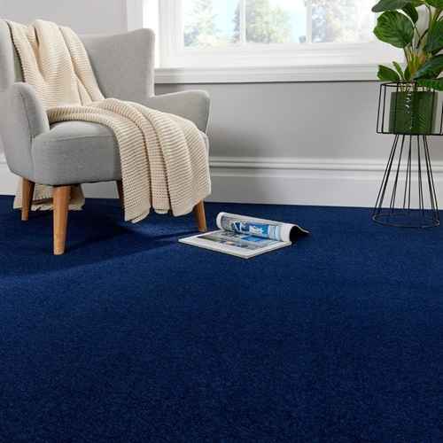 blue carpet in living room