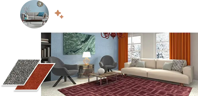 living room interior with red carpet