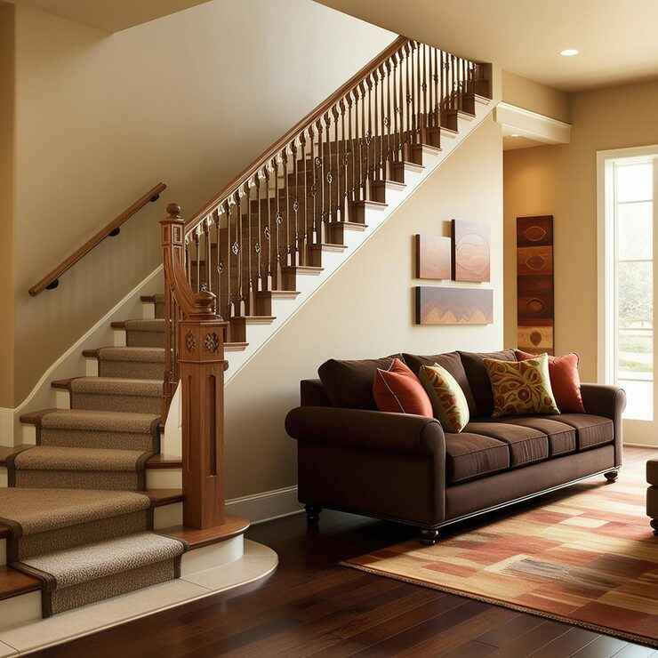 modern living room-with stair carpet