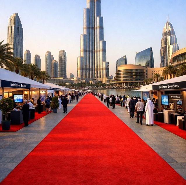 red exhibition-carpet installation in burj khalifa