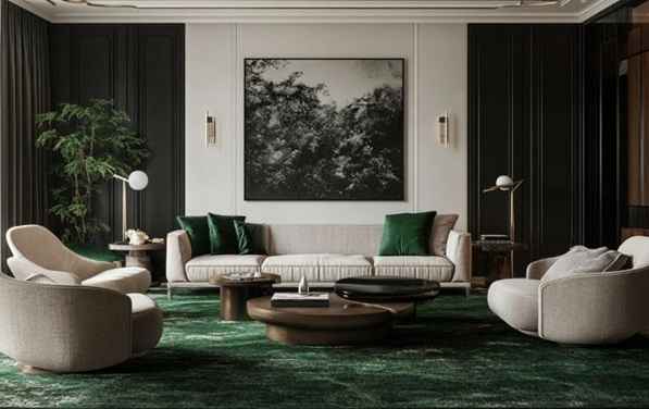 soft warm-whites with-deeper-greens carpet